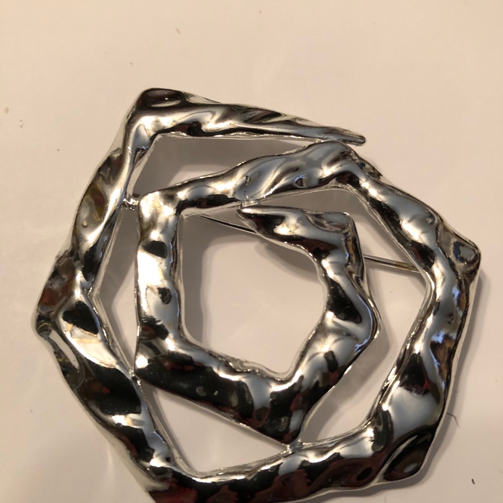 Large Silvertone Brooch - image 2